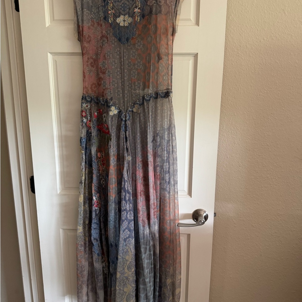 Johnny Was Pink and Gray Crew Neck Maxi Sundress - Picture 3 of 4